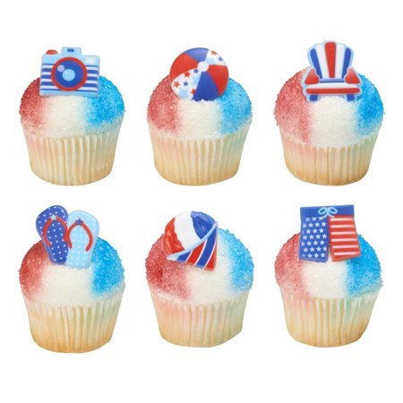 CAKEDRAKE Patriotic Cake Topper All American Summer Beach Theme Cake Rings 12/PKG CD-DCP-322398-12/PKG